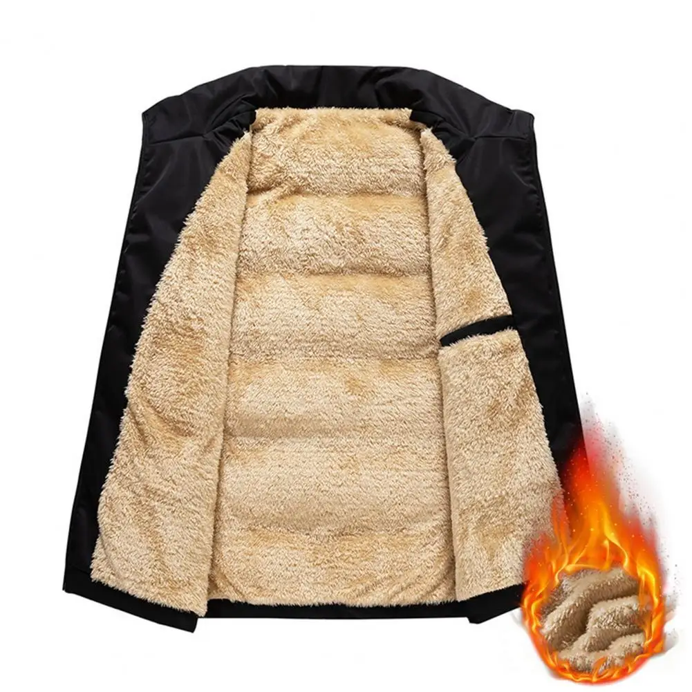 

Men Vest with Large Hand Pockets Winter Outerwear Men's Casual Heated Vest with Lapel Collar Multi-pockets Waterproof Comfort 3