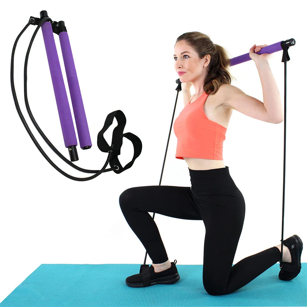 

Portable Fitness Yoga Pilates Bar Stick Resistance Bands Muscle Stretching Toning Exercise Trainer Pull Rope Home Body Workout