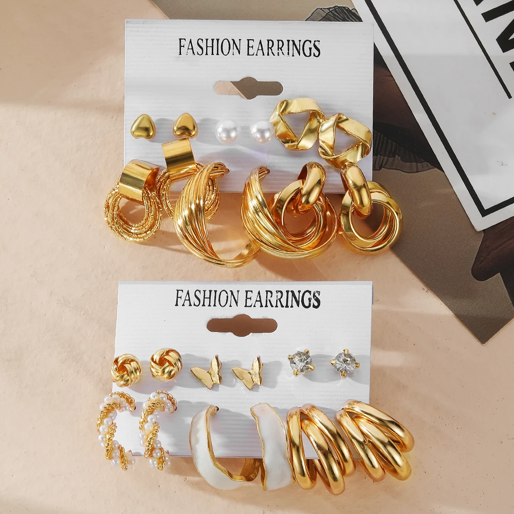 

IPARAM Vintage Women's Earrings Set Geometric Cross Heart Butterfly Hoop Earrings Pearl Metal Crystal Earring Fashion Jewelry
