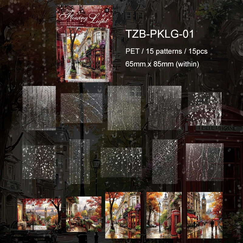 

JIANWU Moment of Light Series Vintage Rain Snow Street Landscape Material Collage PET Sticker Creative DIY Journal Stationery