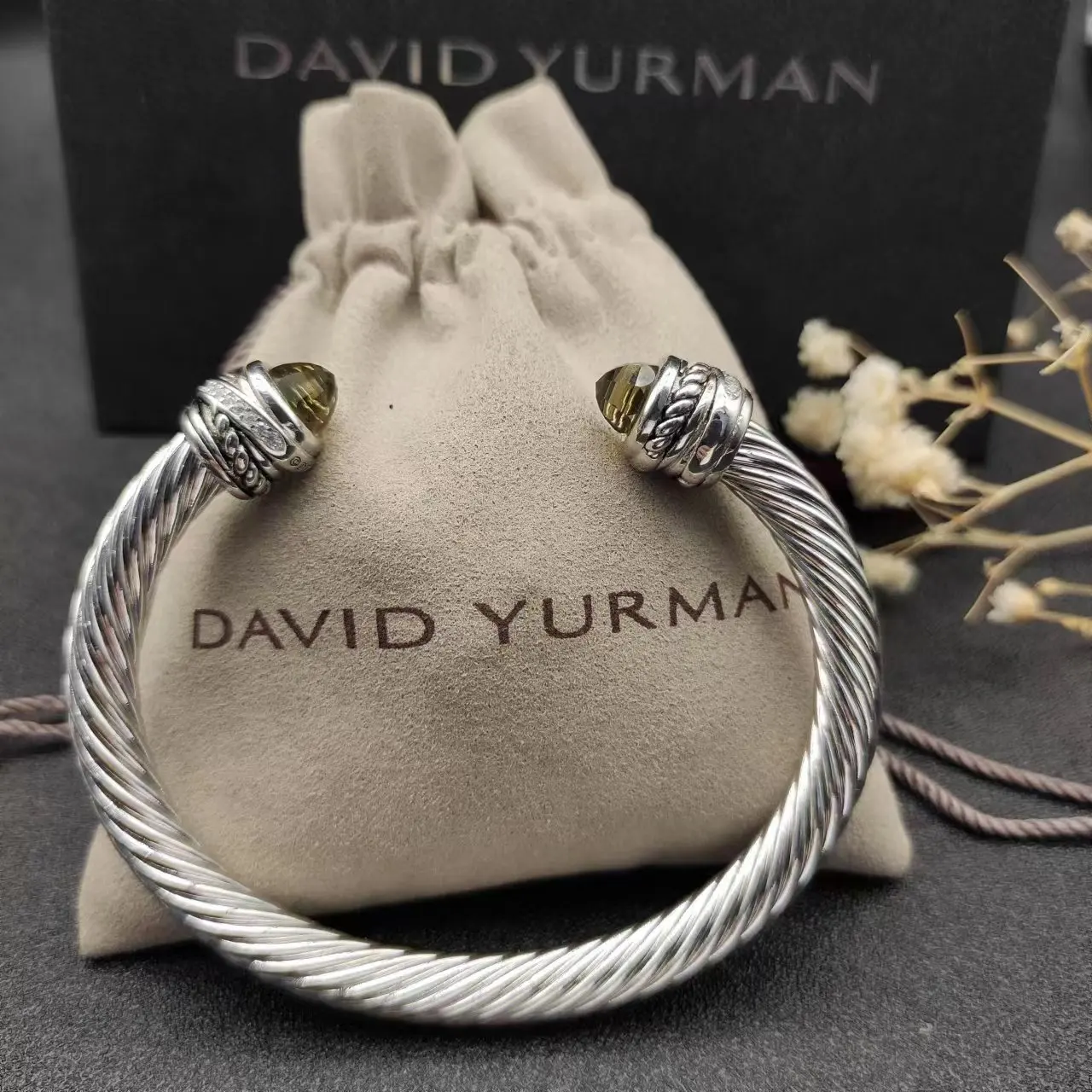 7MM Cable Classic David Yurman S925 Sterling Silver Black Onyx And Paved Diamond Bracelet For Men's Jewelry Gift