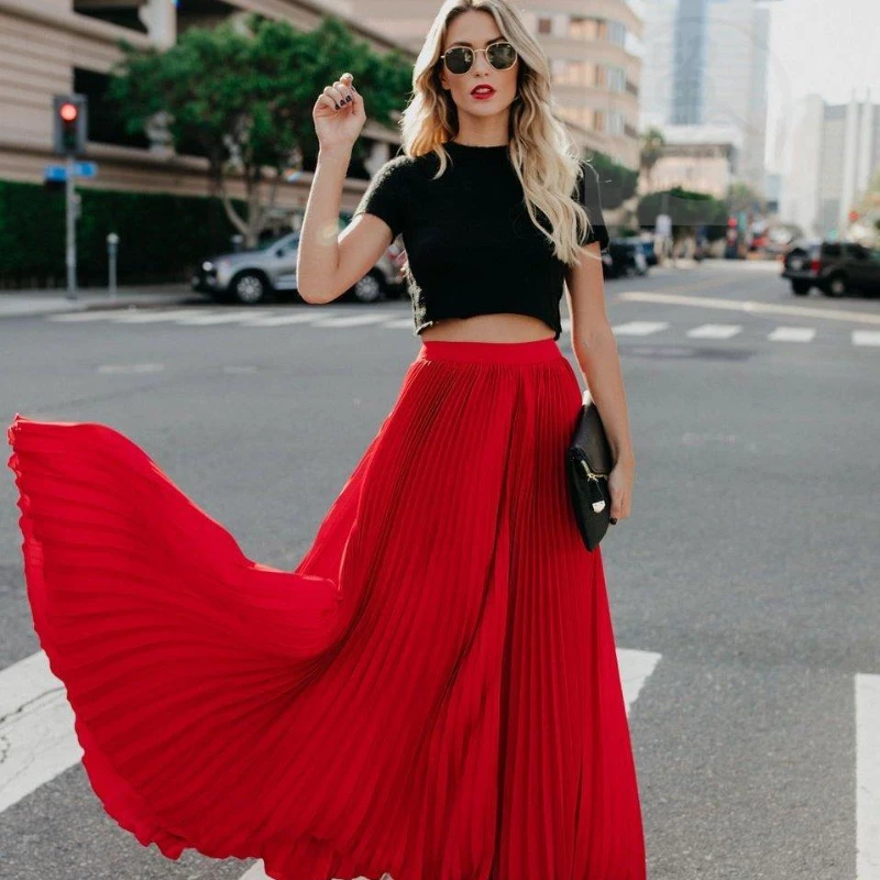 

Solid Color Sexy Pleated Skirts for Women 2022 New In Spring and Autumn Empire Fashion Loose A-LINE Korean High Street Skirts