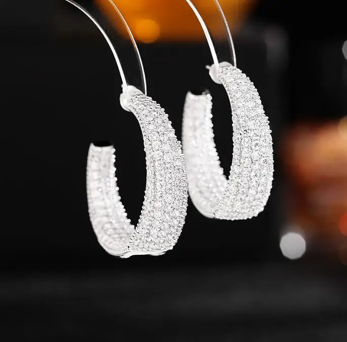 

Роскошные массивные серьги, модная новинка, инкрустированные Цирконом серебряные серьги с-образным кольцом, Женские Ювелирные украшения д...