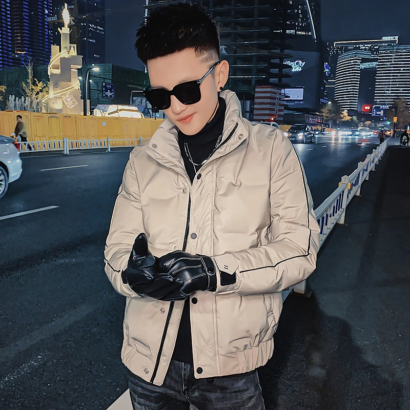 

Мужская короткая куртка с воротником-стойкой, однотонная теплая Повседневная куртка на белом утином пуху, G468, зима 2022