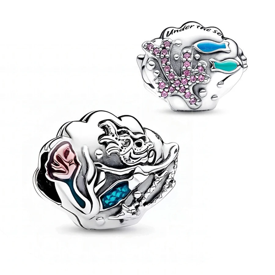 

Summer New Under the Sea The Little Mermaid Seashell Charm Fit Original Pandora Snake Bracelet DIY Women Travel Jewelry Gift