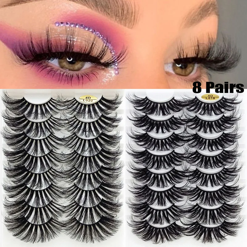

8 Pairs 4D False Eyelashes Thick Dramatic Wispies Fluffy 25mm Eyelashes Extension Makeup Volume Handmade Fake Mink Eyelashes