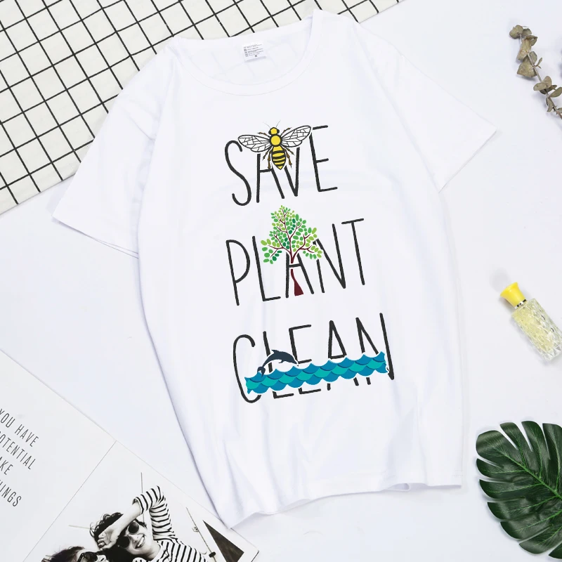 

Женская футболка с надписью «Save the Bees, Plant More Trees», «Clean the Seas»