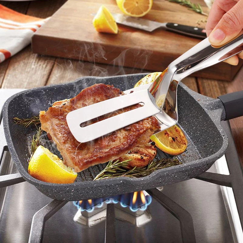 

Steak Clamps Cooking Tong Double Sided Spatula Stainless Steel Food Flipping Spatula Tongs Clip for BBQ Pizza Bread Fish