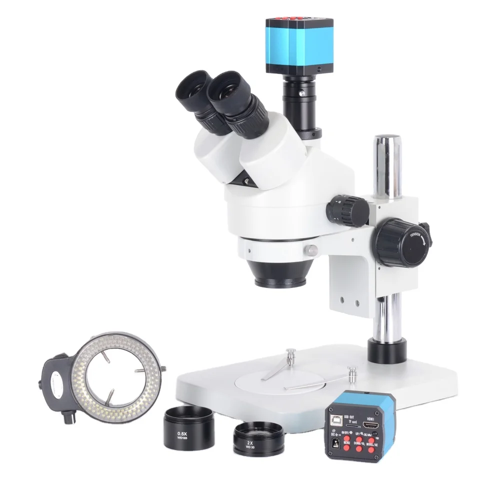

Simul focal 7X-45X Zoom Stereo 14MP Industry Binocular Microscope Head Camera 144 LED Light 0.5X-2X Auxiliary Objective Lens