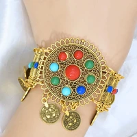 indian vintage gold silver color metal coin tassel bracelets for women boho acrylic beads bracelet dance party afghan jewelry
