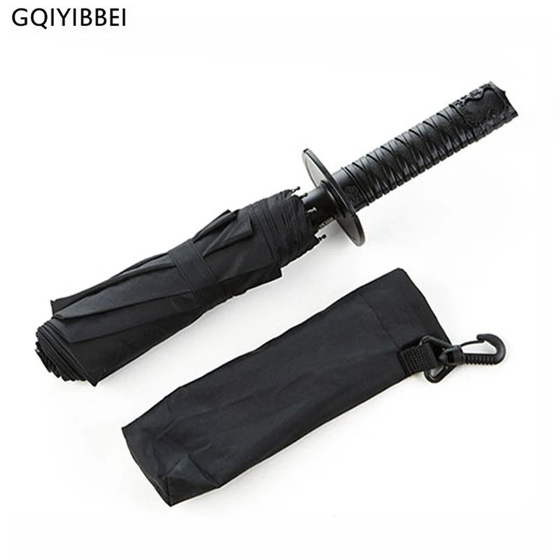 Creative Japanese Samurai Ninja-like Sword Dagger Shape Umbrella Long-handle Black Rain Sun Folding knife Umbrellas |