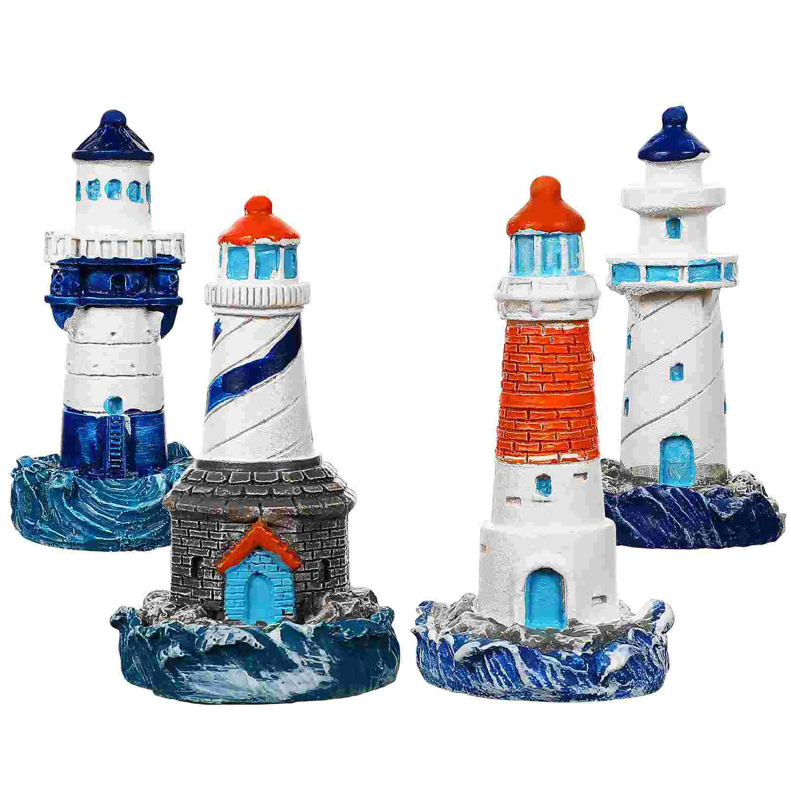 

4 Pcs Mini Lighthouse Ornament Nautical Party Decorations Micro Landscape Resin