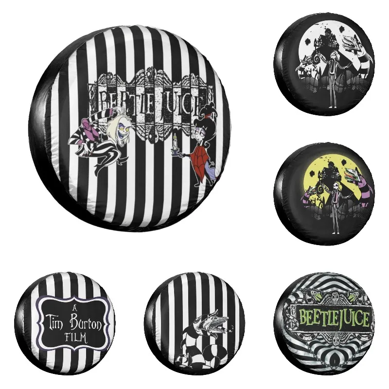 

Movie Beetlejuice And Lydia Spare Tire Cover Case Bag Pouch for Jeep Tim Burton Horror Film Car Wheel Protectors Accessories