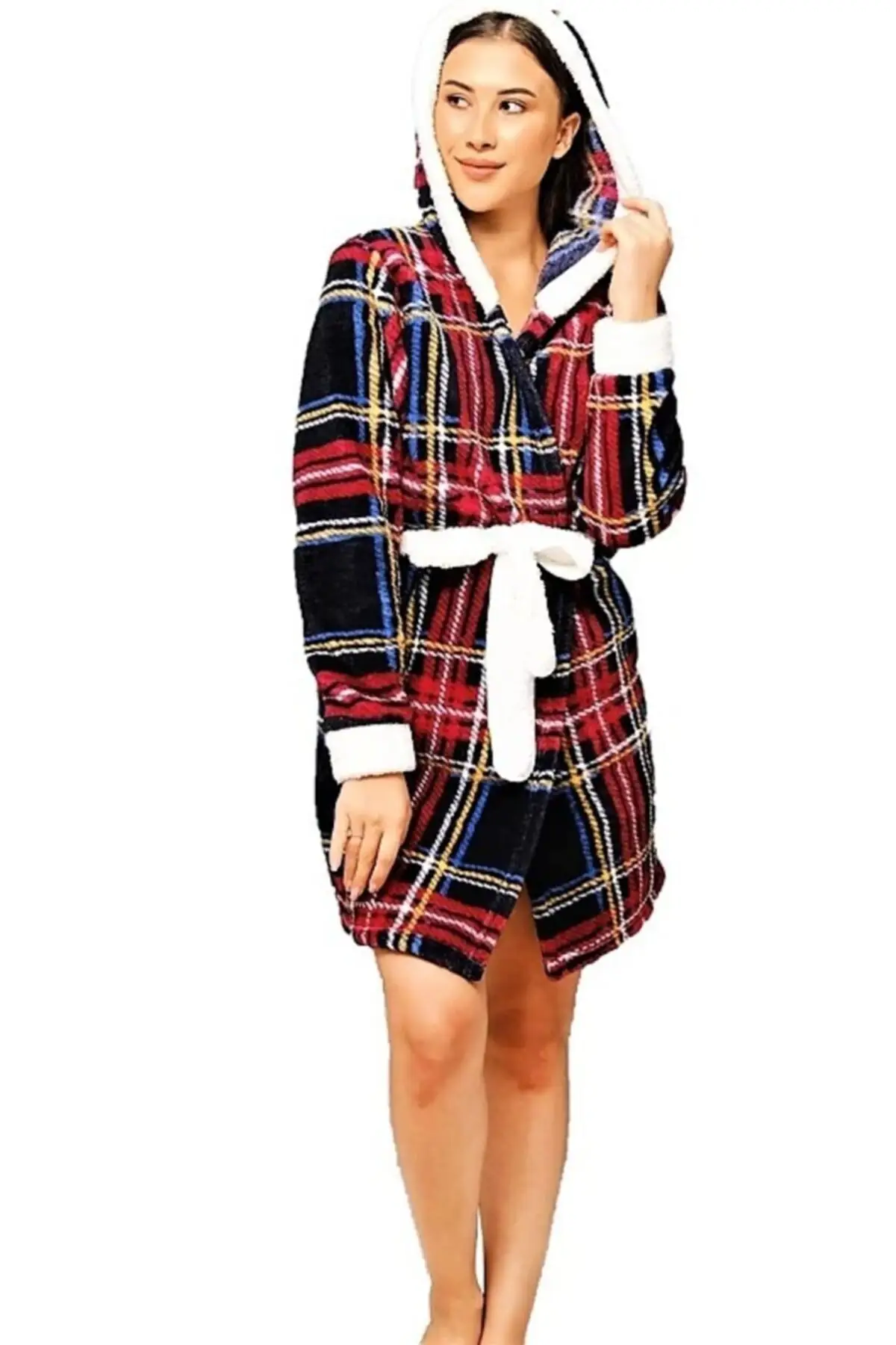 

Dressing Gown Wellsoft Hooded Soft Plaid Fashion Robe Bathrobe Sexy Peignoir Kimono Bride Sleepwear Night Gown Gown