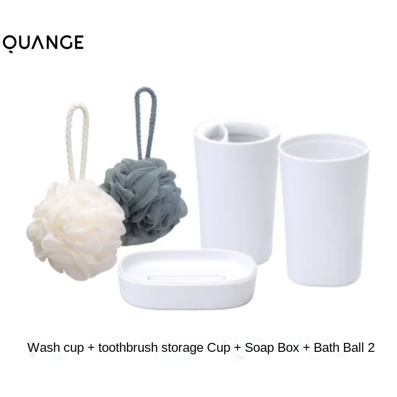 

QUANGE Simple Wash Series Mouthwash Cup Toothbrush Containing Travel Soap Box Flower Bath Gloves Ball Five-piece Bathroom Set