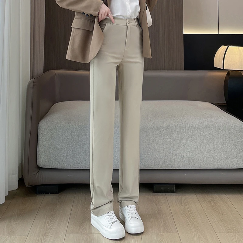 Брюки женские прямые с завышенной талией элегантные офисные черные Костюмные