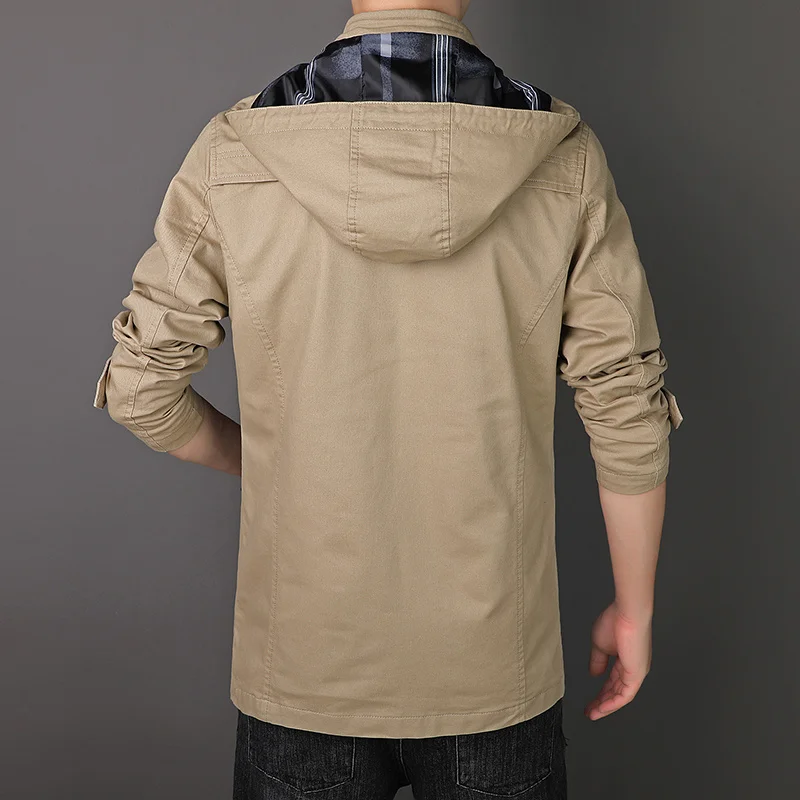 Ветровка мужская средней длины хлопковая износостойкая куртка в стиле милитари
