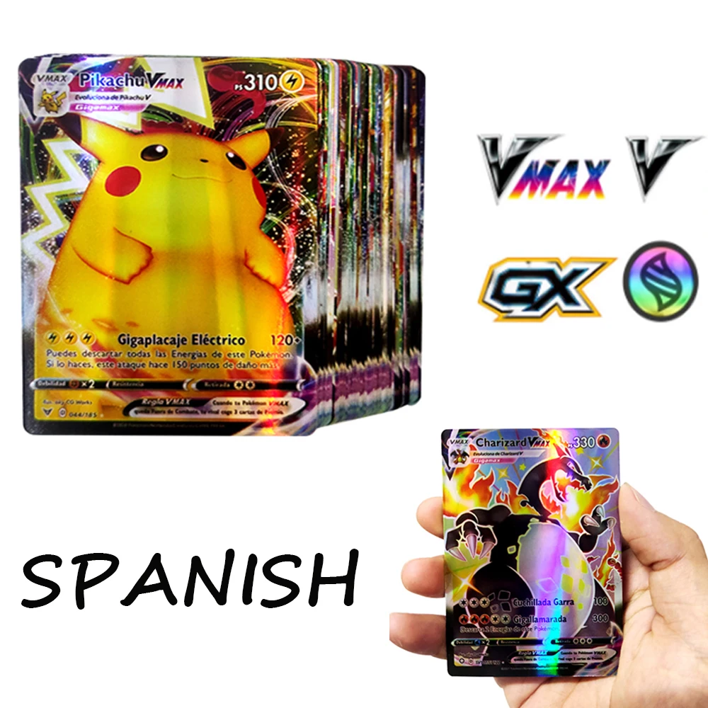 

Новейшая блестящая карта Pokemon V Vmax GX, Испанская версия, игровая бирка, серия «Команда файтингов», Детский Рождественский подарок