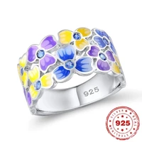 hoyon 2022 trend new 925 sterling silver color ring for women burning blue lacquer cloisonne flower diamond ring banquet ring