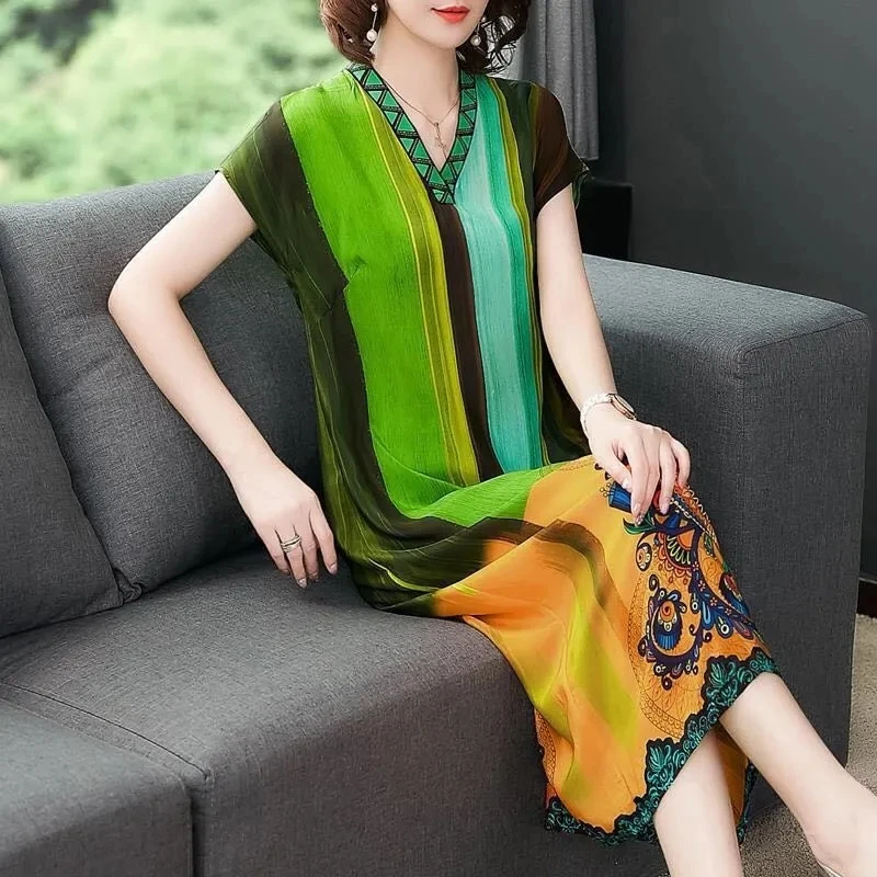 

Dresses For Women Party 2022 Summer Clothes New Loose Holiday Printed A-line Lady Robe Elegant V Neck Beach Vestido Feminino