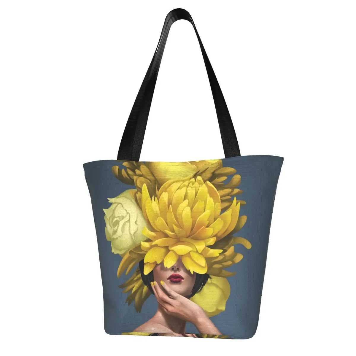 

Women Head Yellow Flower Shopping Bag Bouquet Woman Funny Cloth Outdoor Handbag Woman Fashion Bags
