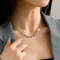 silver color freshwater pearl choker necklace for women statement clavicle chain shiny cz necklace dainty gifts party jewelry
