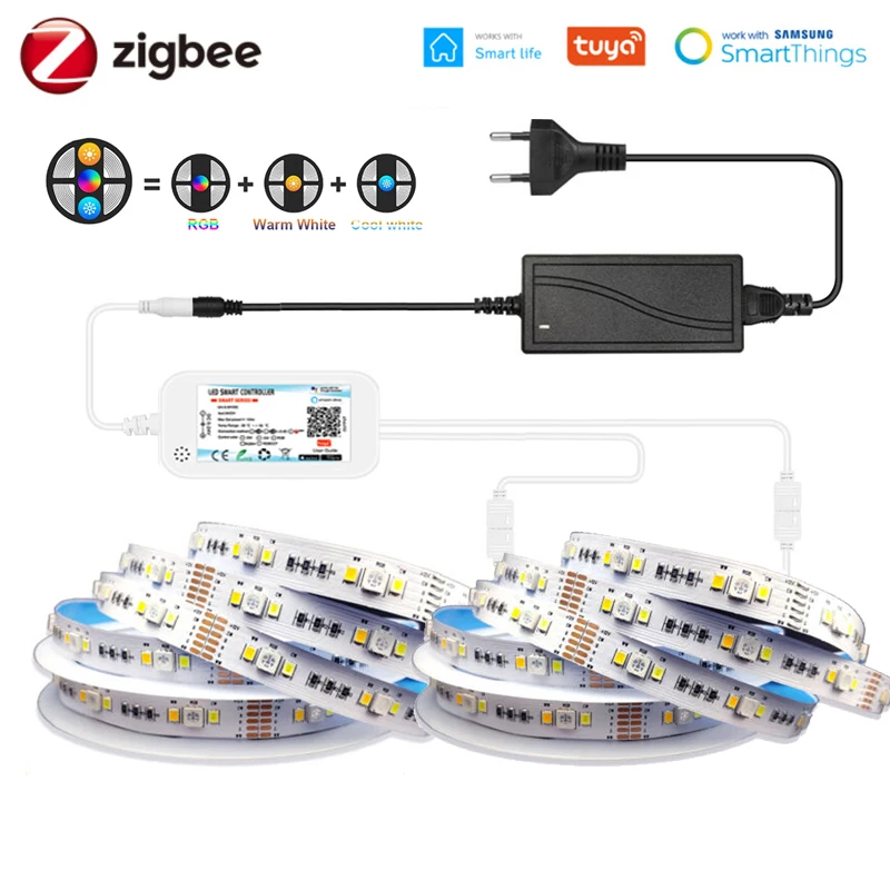 

Zigbee 3.0 Led Light Strip 5050 3528 RGBCCT 5M 10M DC12V 24V Flexible Tape Light Home Decor Tuya Zigbee APP For Alexa Z2mqtt