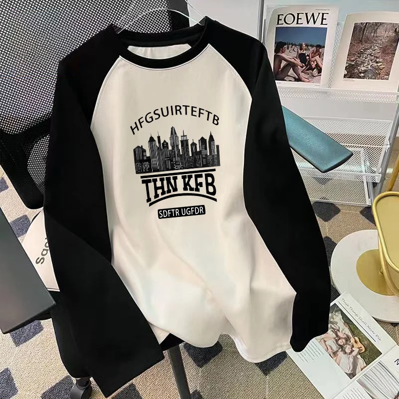 Американская осенняя модная брендовая лоскутная футболка с длинными рукавами и