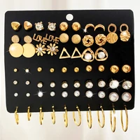 ifmia vintage gold color earrings set geometry pearl love flowers heart ear studs for women girl simple jewelry 2022 new trend