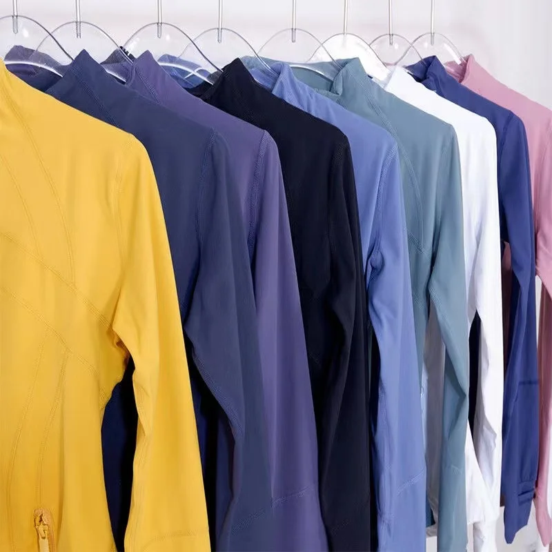 Lulugym Autumn Jacket Women Fitness Thumb Hole Long Sleeve Slim Solid Gym Coat Breathable Workout Running Sweatshirts Tight Tops