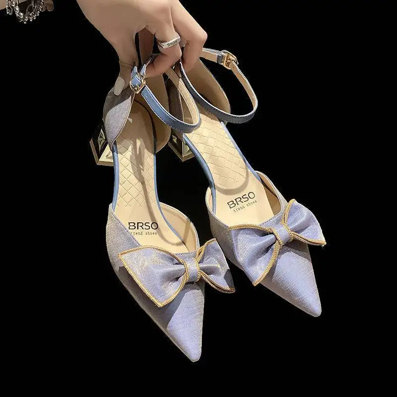 

Pointed toe shoes women, small crowd, pointed bow, high-heeled shoes women
