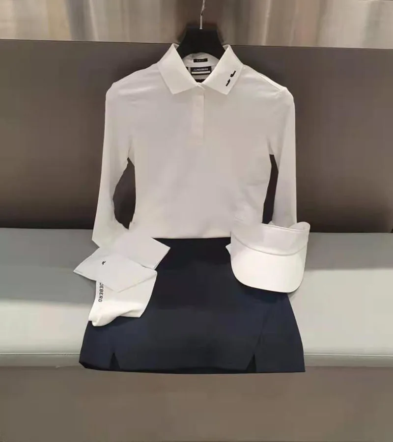 2023 Korean Golf Women's Lapel Long Sleeve T-shirt Short Skirt Suit Tennis Badminton Anti-walking Pant Skirt Spring And Autumn