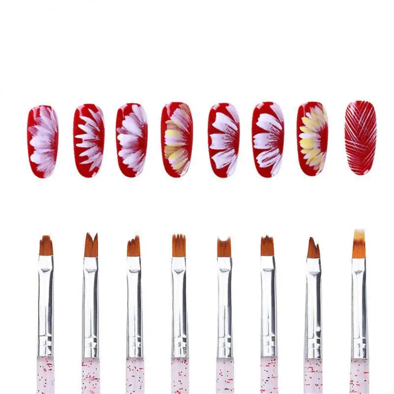 

8 Pcs Nail Art Drawing Brush Pen Set Acrylic UV Gel Extension Flower Painting Drawing Brush Pen UV Gel Brush Nail Manicure Tool