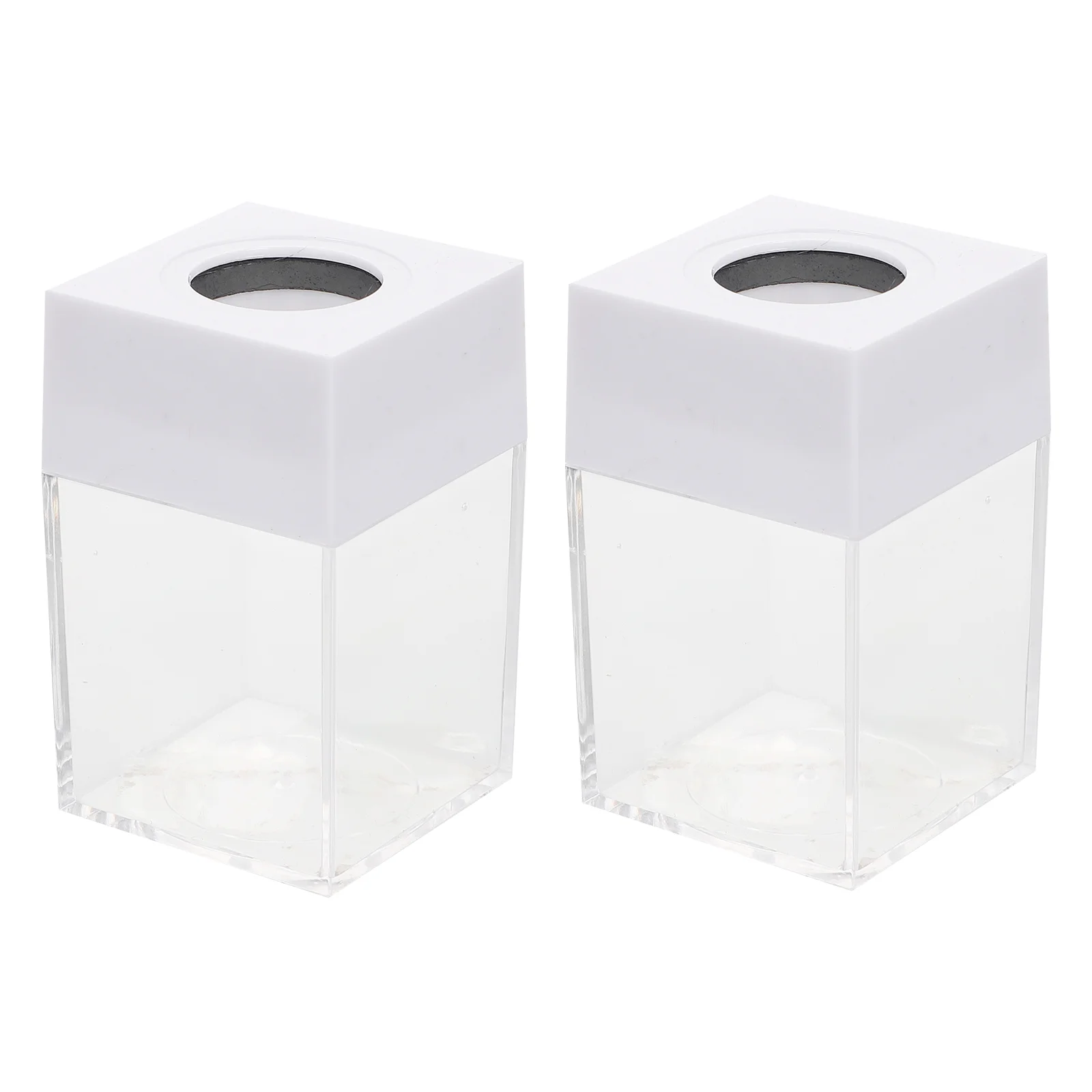 

2 Pcs Square Magnets Paper Clip Storage Bucket Multi-functional Organizers Transparent Desk Containers White Office