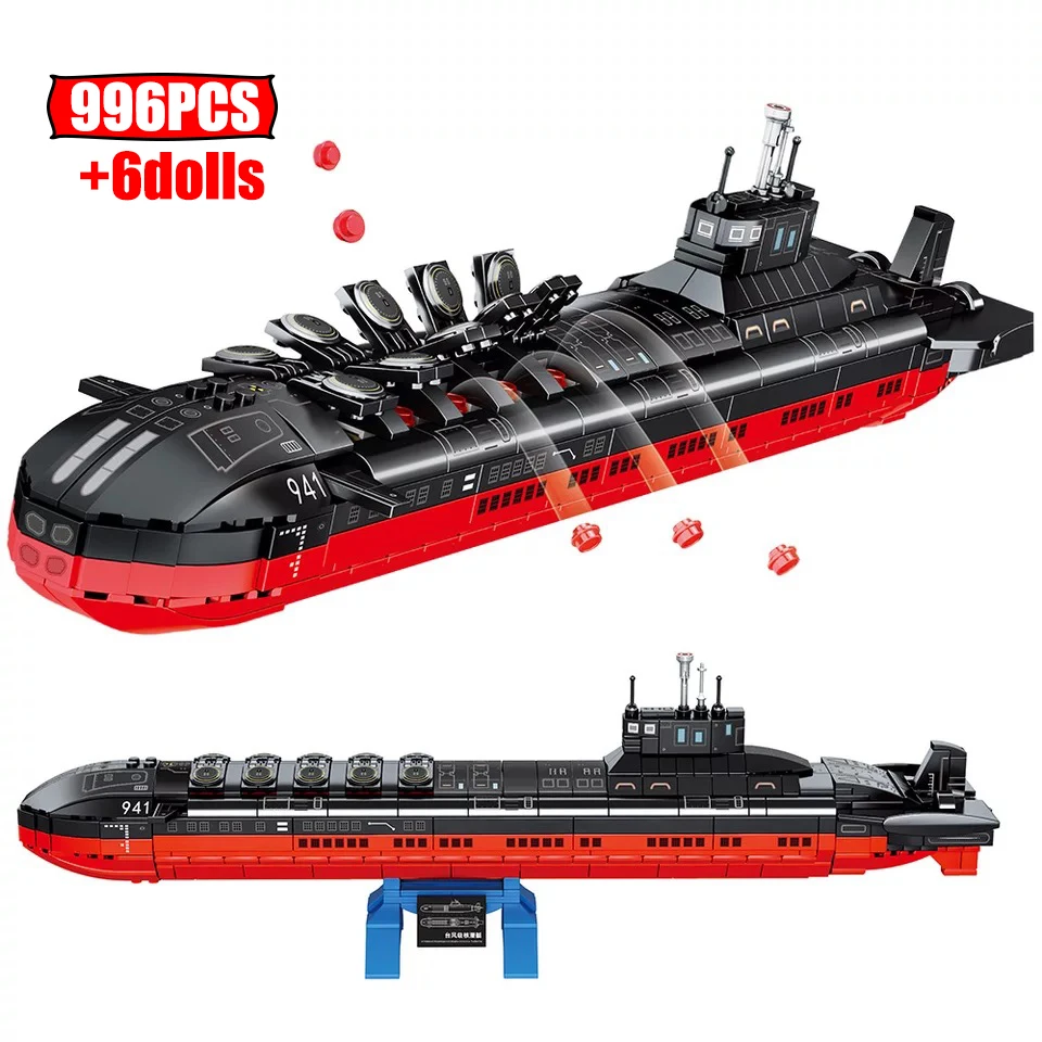 

996PCS Military Nuclear Submarine Building Blocks Warship Weapon Army Navy Ship Soliders Bricks Toys Gifts for Children Friends