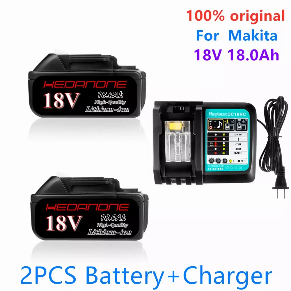 

2023New Original 18V 18Ah Battery 18000mAh Li-Ion Battery Replacement Power Battery for MAKITA BL1880 BL1860 BL1830 Battery + 4A