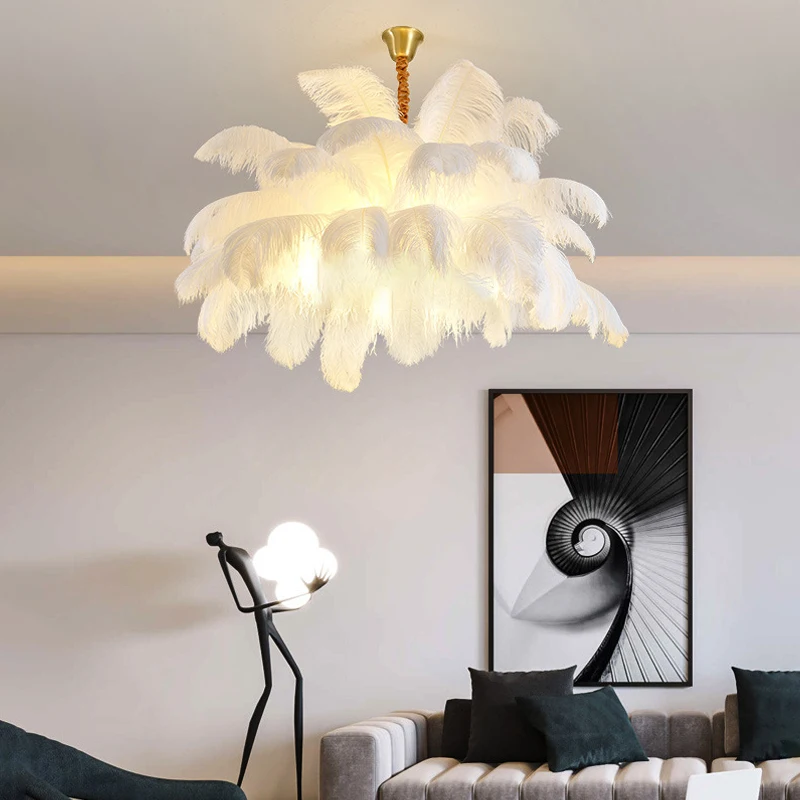 

Nordic Ostrich Feather Chandelier Ceiling Lamp Led Loft Decor Pendant Lamp Luminaire Suspendu Bedroom Indoor Lighting Fixture