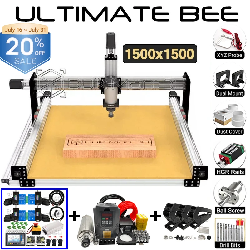 

20%OFF BulkMan 3D 1500x1500mm ULTIMATE Bee CNC Router Machine Full Kit DDCS4 V3.1 Controller with 3N.m Closed Loop Stepper Motor