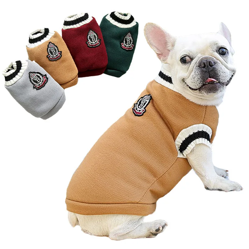 

Warm Dog Sweater Winter Dog Clothes College Style V-neck Puppy Knitwear Teddy French Bulldog Coat Pet Suit for Small Large Dogs