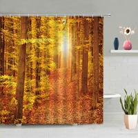 golden autumn shower curtain forest farm house fall season orange maple leaves natural scenery bath curtain waterproof with hook