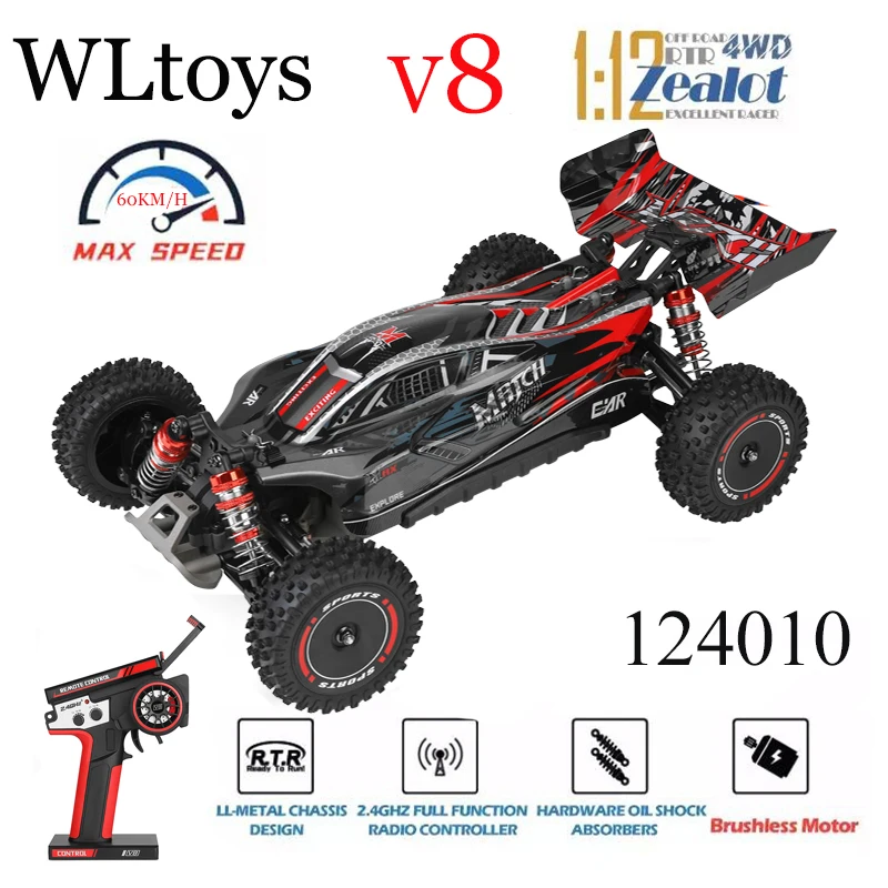 Новейшие гоночные автомобили Wltoys 124010 V8 1/12 2,4G на радиоуправлении 4WD 550 мотор 55 км/ч высокоскоростной автомобиль с дистанционным управлением игрушки для внедорожника