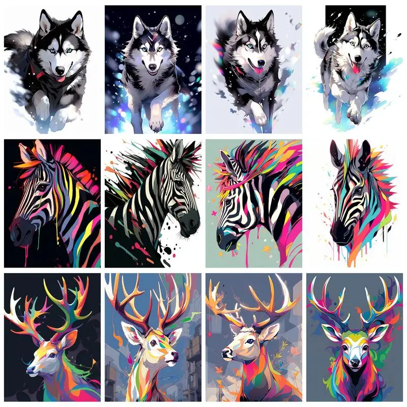 

RUOPOTY Painting By Numbers For Starter Kit Colorful Animal Husky Dog Zebra Deer Original gifts Animal For Home Decoration