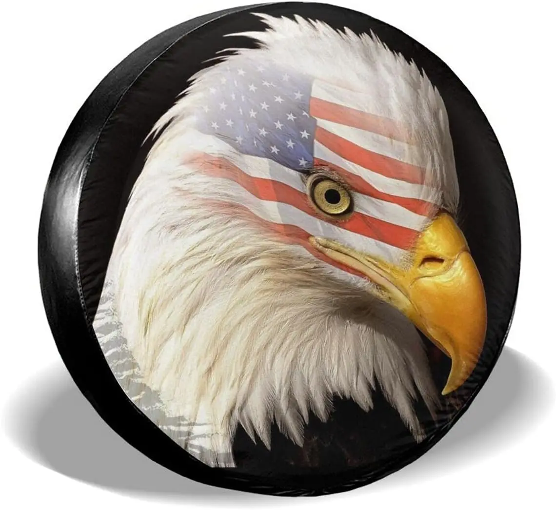 

Eagle Spare Tire Cover American Flag Tire Covers Camping Waterproof Wheel Protectors for Camper Travel Trailer RV SUV Truck