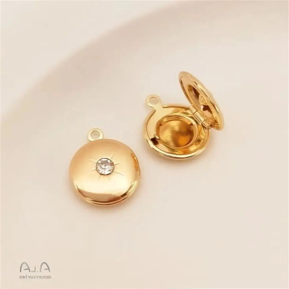 14-каратное золото инкрустированная цирконом круглая коробка для фотографий с