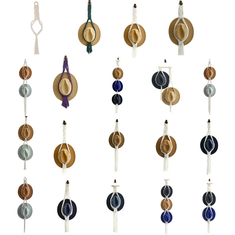 

Multilayer Boho Cotton Hanging Hat Display Rack Storage Wall Mounted Cap Holder Hanger Nordic Macrame