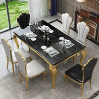 light luxury marble dining table and chair combination modern simple stainless steel golden dining table bright rock plate recta