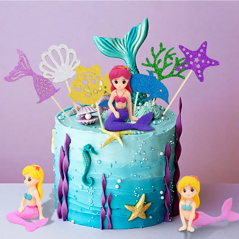 

Mermaid Cake Topper Ocean Girl Kids Favors Cupcake Topper Cake Flags For Birthday Mermaid Party Wedding Decoration