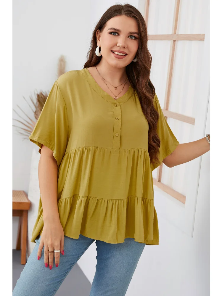Pang Mei Short Sleeve Fluffy Large Size Shirt Women's Loose Top women plus size clothing