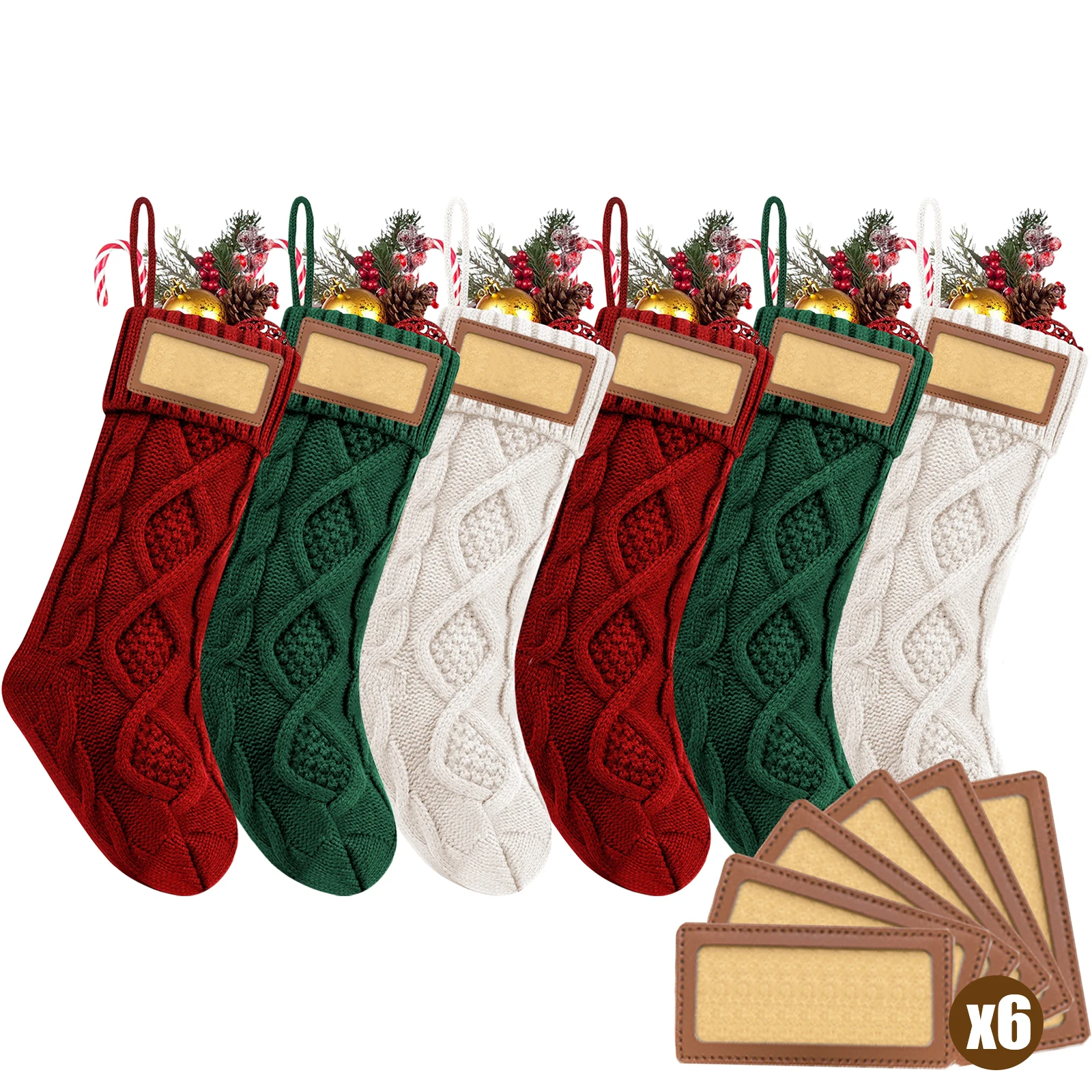 Рождественские чулки с именной биркой, 4-18 шт., большие рождественские чулки 18 дюймов, вязаные рождественские чулки в стиле бохо для камина, праздничный декор