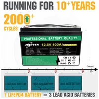 12v 100ah lithium lifepo4 battery pack deep cycle rechargeable batteries built in bms for rv camping backup power